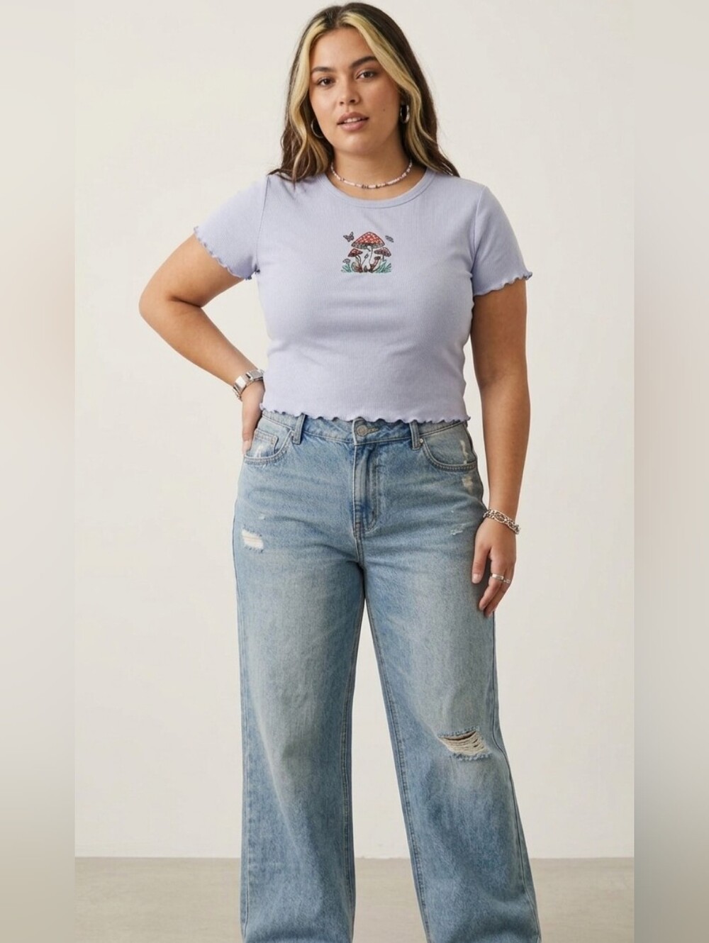 Social Culture Lilac Lettuce Hem Mushroom Ribbed Crop Top XL